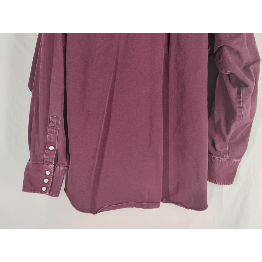 Vtg Wrangler 17 1/2 Mens XL Maroon Raw Edge Western Pearl Snap Button Up Shirt - Picture 7 of 11